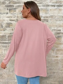 Plus Size Casual Plain Long Sleeve Single-Breasted Jacket - Pink - View 2