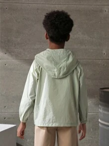 SHEIN Jachetă sport casual cu mânecă lungă, cu fermoar, pentru băieți Tween