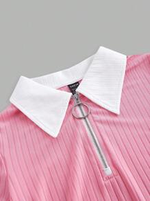 SHEIN EZwear Của phụ nữ Dệt kim Khối màu Dây kéo nửa Áo liền quần chặt - Hồng - Xem 4