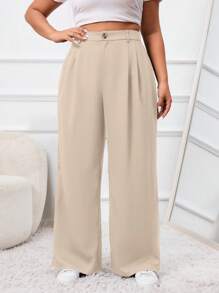 SHEIN CURVE+ Pantaloni da tailleur in vita alta di tinta unita per taglie forti