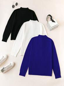 SHEIN LUNE Suéter de punto de cuello alto de unicolor talla grande para otoño e invierno - Multicolor - Ver 2