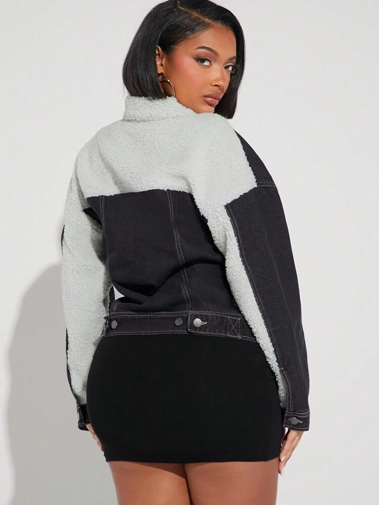 Women's Spliced Sherpa Drop Shoulder Denim Jacket