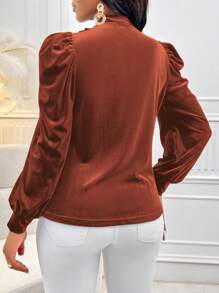 Zolique Puff Long Sleeve Wrap Blouse - Brown - View 2