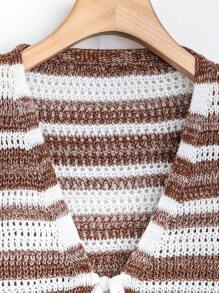 SHEIN LUNE Kích thước lớn Của phụ nữ Sọc Tie Trước Áo len Mở - Nhiều màu - Xem 3