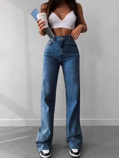 SHEIN Tall Casual Slant Pocket Straight Leg Jeans