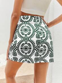 SHEIN VCAY Jupe Mi-longue Imprimée Nouée Sur Le Côté