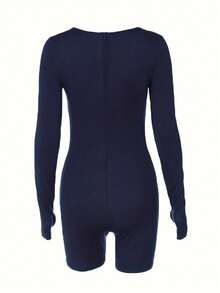 Women's Sexy Fitted Long Sleeve Jumpsuit, Summer - Blue - View 4