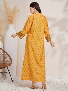 Al Najma Notched Neckline All-Over Printed Dress - Yellow - View 2