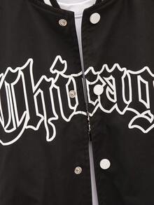 SHEIN Tween Boys' Casual Fashionable Letter Printed Color Block Baseball Jacket - Black and White - View 6