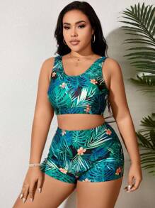 Swim Lushoire Summer Beach Plus Size Tropical Printed Bikini Set - Multicolor - View 4