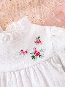 SHEIN Baby Girl Comfortable Nature-Inspired Linen Embroidered Blouse