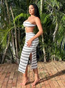 SHEIN SXY Beach Vacation Boho Maxi Crochet Long Summer Dress - Black and White - View 4