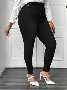 SHEIN SXY Plus Size Women's Slim Fit Jeans - Black - View 6