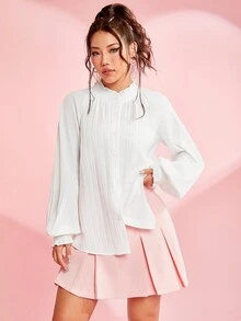 SHEIN EZwear 女士纯色纹理褶皱衬衫