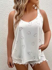 SHEIN LUNE Top de tirantes con estampado de corazones para mujer de talla grande para el verano - Beis - Ver 5