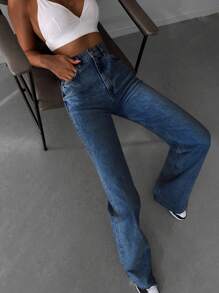SHEIN Tall Quần Jeans Ống Thẳng Túi Xiên Thường Ngày - Rửa trung bình - Xem 3