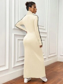 SHEIN Unity 拉鍊前開長款外套 - 杏色 - 查看 2