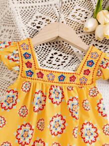 Baby Girl Flower Printed Flutter Sleeve Dress