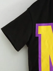 Young Boy Casual Comfortable English Letter Printed Short Sleeve T-Shirt - Black - View 3