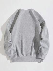 Ladies' Casual Simple Round Neck Sweatshirt With Mountain Lines Print - Light Grey - View 2