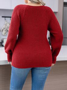 SHEIN LUNE Plus Size Women's Sweetheart Neckline Pullover Knit Sweater - Red - View 2