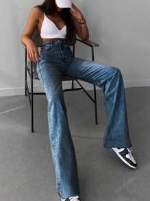SHEIN Tall Quần Jeans Ống Thẳng Túi Xiên Thường Ngày - Rửa trung bình - Xem 5