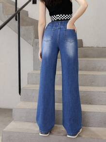 Teen Girls Butterfly Print Ripped Jeans,Holiday,Summer,Travel - Dark Wash - View 2