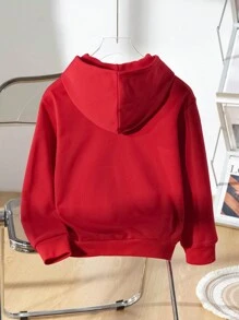 SHEIN 男童休闲卡通印花加厚抓绒长袖卫衣，适合秋冬季穿着 - 紅色 - 查看 2