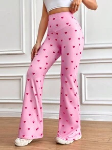 SHEIN Qutie 女裝寬腰心形印花褲 - 粉色 - 查看 1