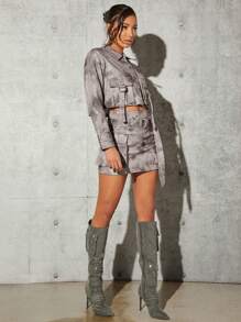 SHEIN BAE Women's Tie-Dye Flip Pocket Jacket