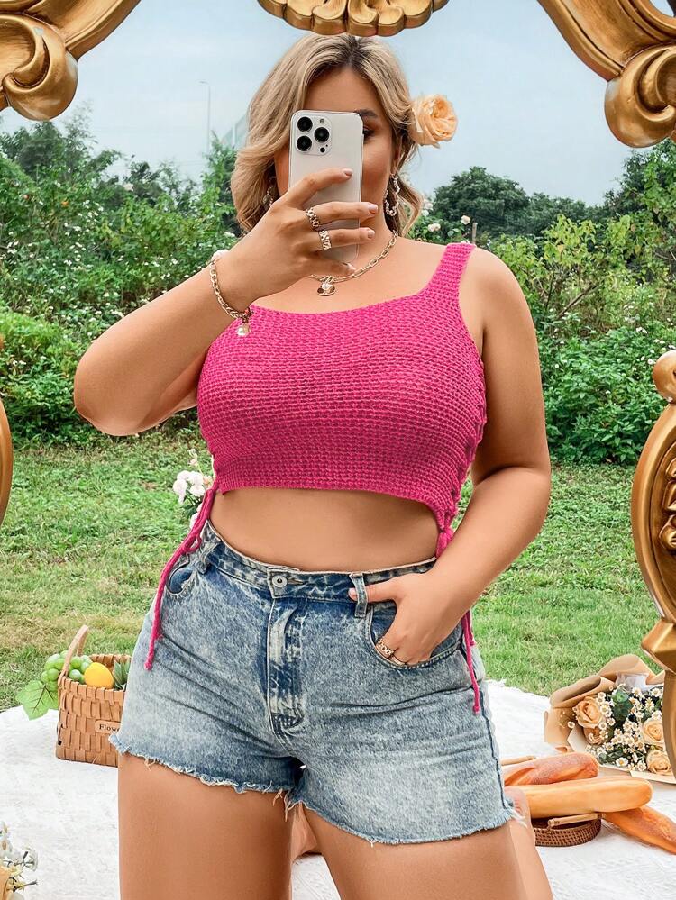 Plus Size Knit Top With Side Tie & Cut Out Design