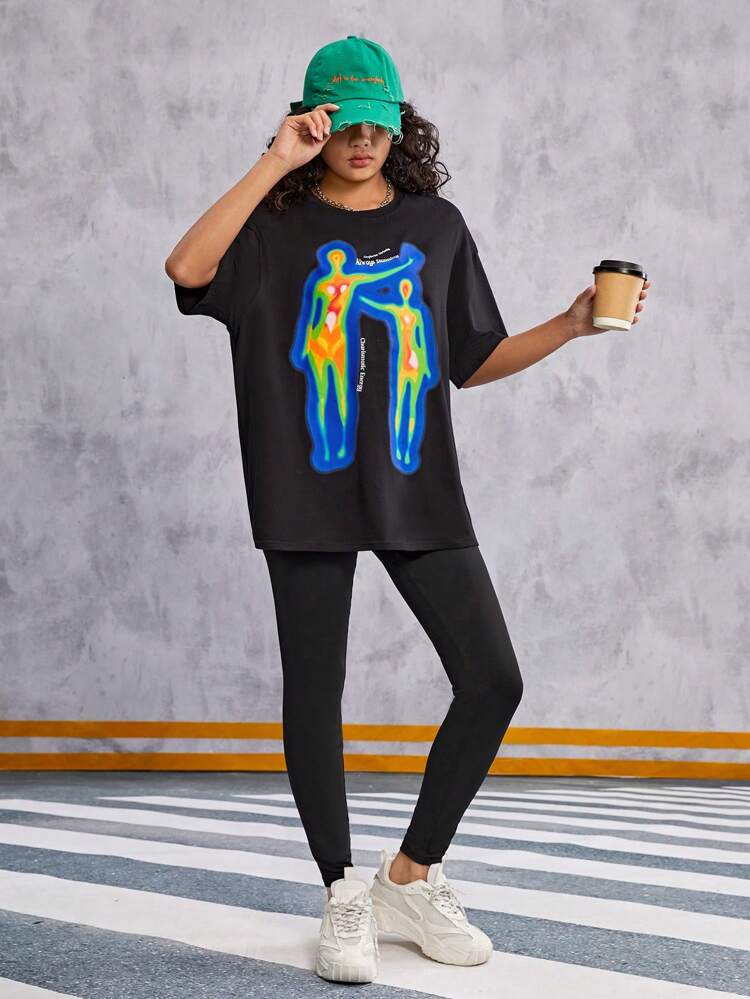 Teen Girl Thermal Imaging Portrait Pattern T-Shirt & Pants Set