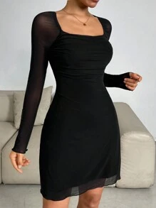 SHEIN Essnce Women's Square Neck Mesh Dress
