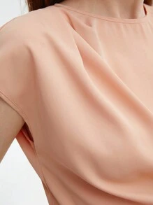 BizChic Women's Solid Color Batwing Sleeve Pleated Shirt, Elegant Office Wear Blouse, Business Casual Top, Formal Ladies Shirt - Champagne - View 7