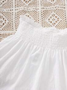 SHEIN Cô gái Tween Dệt Màu thuần Lỏng lẻo phù hợp Giải trí Xếp li Quần short - trắng - Xem 5