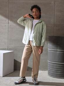 SHEIN Jachetă sport casual cu mânecă lungă, cu fermoar, pentru băieți Tween