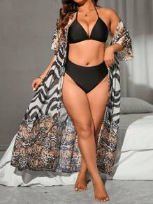 Swim Lushoire 2025 Kimono lungo in stile pipistrello, con stampa zebrata e leopardata, per donne taglia over, per l''estate