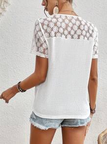 SHEIN Frenchy 女士蕾絲接縫t恤 - 白色 - 查看 2