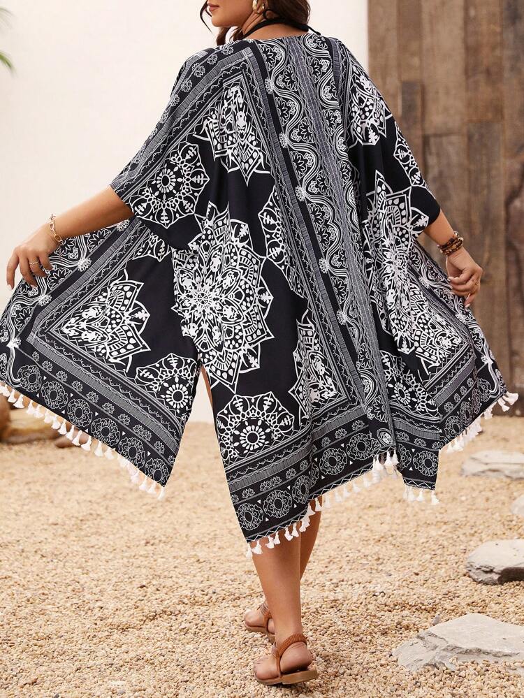 Plus Size Fringed Cape Coat