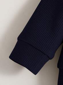 SHEIN Leap Crew Conjunto de Jaqueta e Calça Longa Tricotada Retalhos de 2 em 1 para Meninos Bebês - Azul Royal - Visão 4