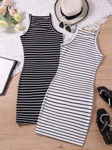 SHEIN Explorewe 少女條紋基礎款2件裝連衣裙套裝