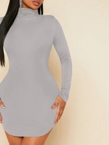 SHEIN SXY 女式高領修身百搭修身連身裙 - 淺灰色 - 查看 5