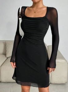 SHEIN Essnce Women's Square Neck Mesh Dress