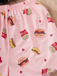 SHEIN Tween Girl's Cartoon Printed Tank Top And Shorts Set For Home, 2pcs