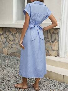 Pariaura 扭曲细节条纹衬衫裙，适合休闲场合的长款女装