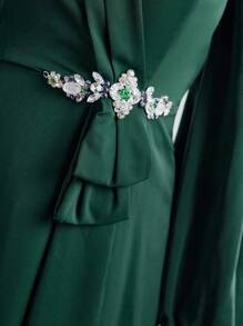 Modelyn Vrouwen Effen kleur Lantern mouwen Jurken Met Strass Decoraties