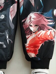 Boys Two-Piece Set Of Casual And Comfortable Cartoon Character Pattern Round Neck Sweatshirt And Sweatpants - Black - View 3