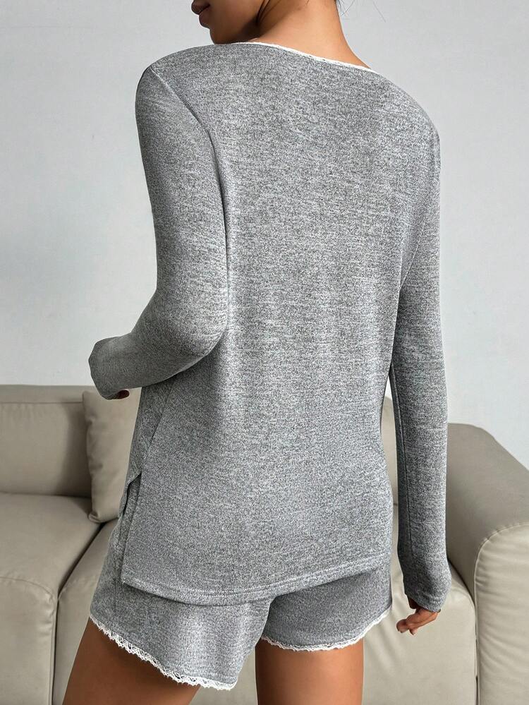 Ladies' V-Neck Long Sleeve T-Shirt And Shorts Set