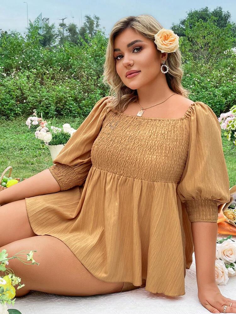 Women'S Plus Size Solid Color Knitted Ruffle Hem Top And Shorts Set