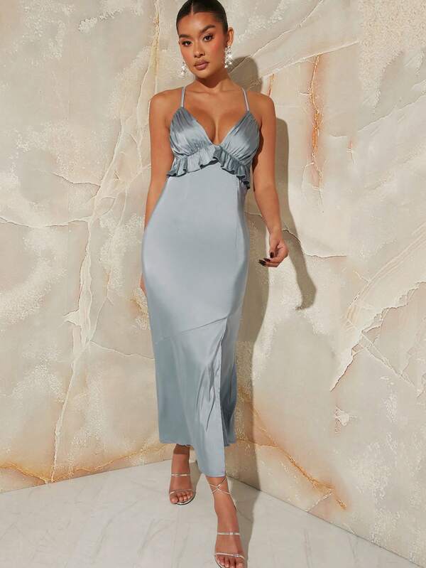 L'Amorae Rochie din satin cu volane